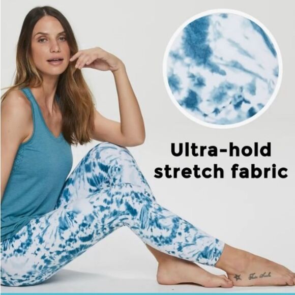 RBX high waist butter soft teal and white tie dye active leggings size large - Picture 3 of 9